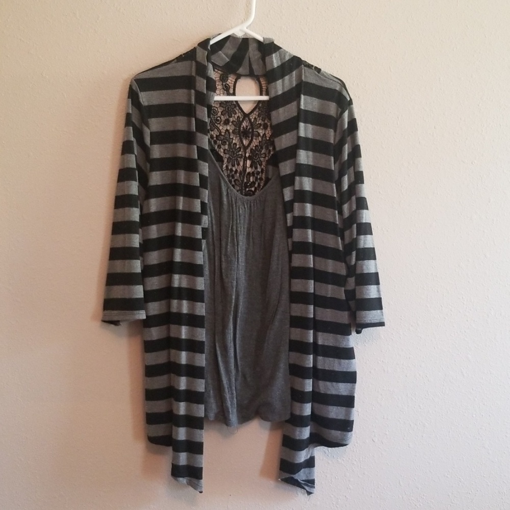 Striped Black and Gray All in One Top
